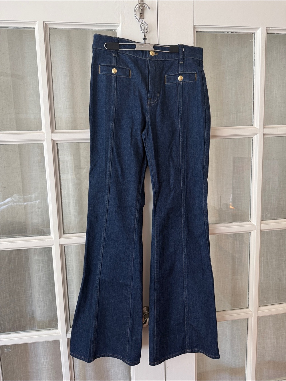 JCREW Navy Flare Jeans with Gold-Tone Button Detail